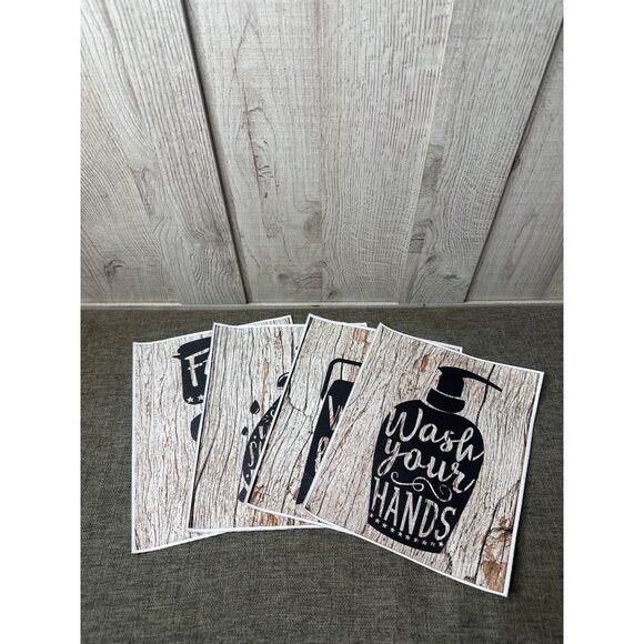 Rustic Bathroom 8x10 Wall Art Prints Set Of 4 Wipe Flush Wash Shower Unframed - Picture 1 of 8